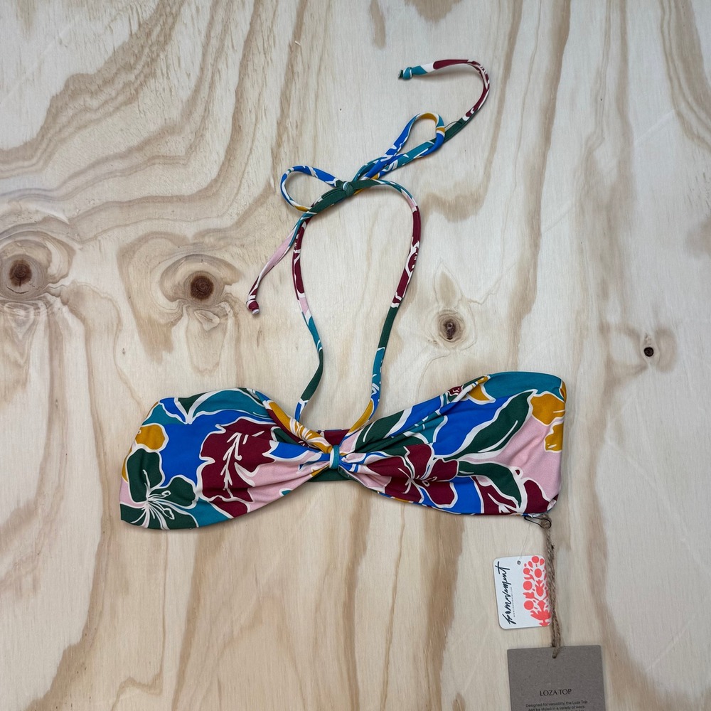 Stone Fox Swim FP Movement Loza Bikini Top XS Fiesta Floral Hawaiian Blue NWT